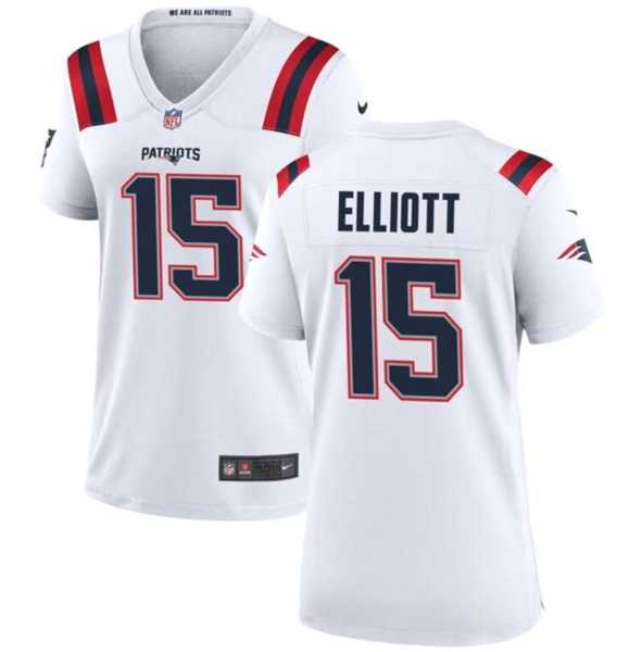 Womens New England Patriots #15 Ezekiel Elliott White Stitched Jersey Dzhi->->Women Jersey